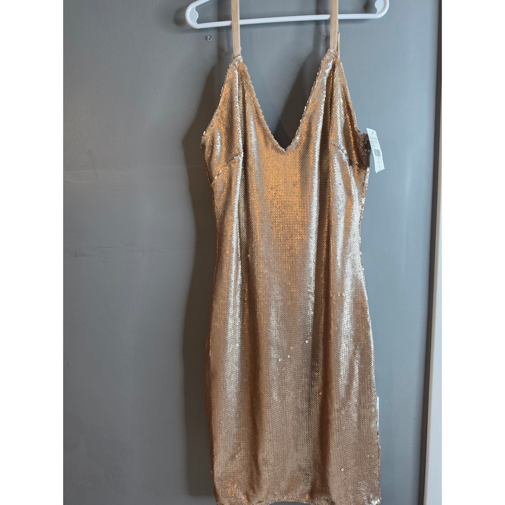 Fashion Nova Popularity Contest Sequin Mini Dress Rose Gold D1271E Small NWT